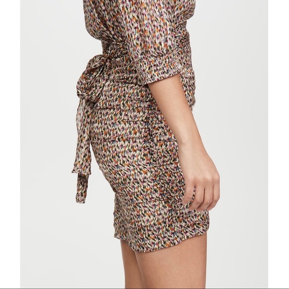 NEW BA&SH RUCHED METALLIC PRINT CHIFFON MINI SKIRT - Picture 3 of 10